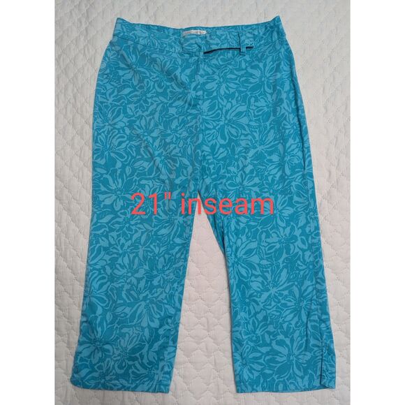 🌸 Worthington Petite Blue Floral Stretch Capri Pants Size 12P - Picture 3 of 6
